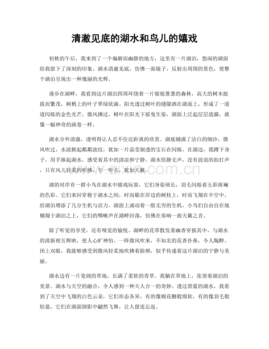 清澈见底的湖水和鸟儿的嬉戏.docx_第1页