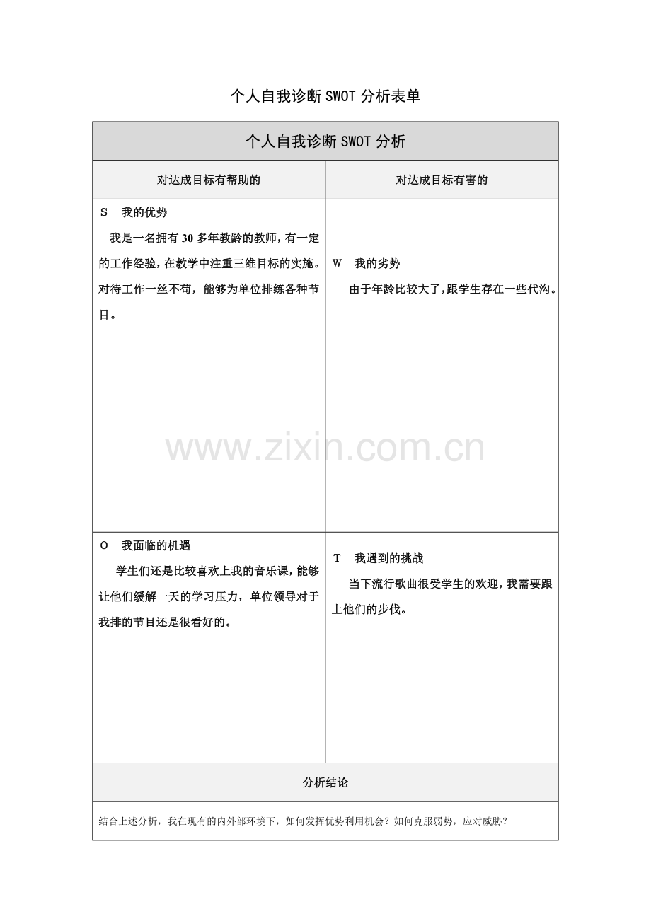 魏建华个人自我诊断SWOT分析表.docx_第1页