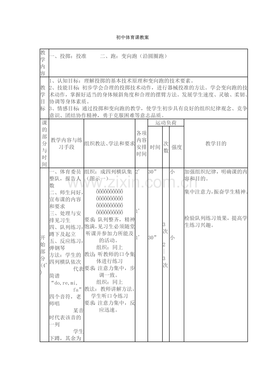 初中体育课教案(田径).docx_第1页