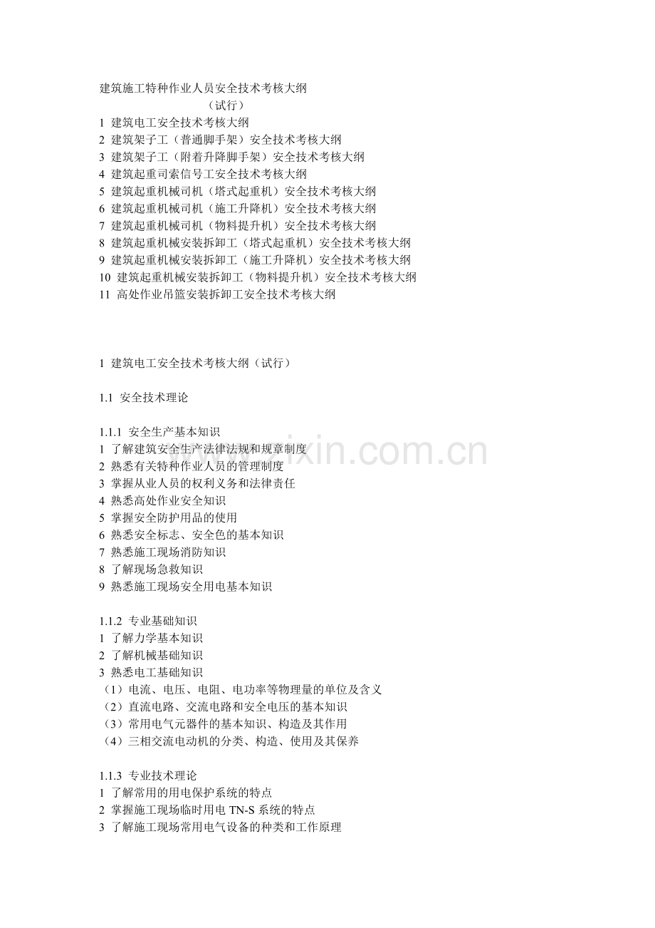 建筑施工特种作业人员安全技术考核大纲.doc_第1页