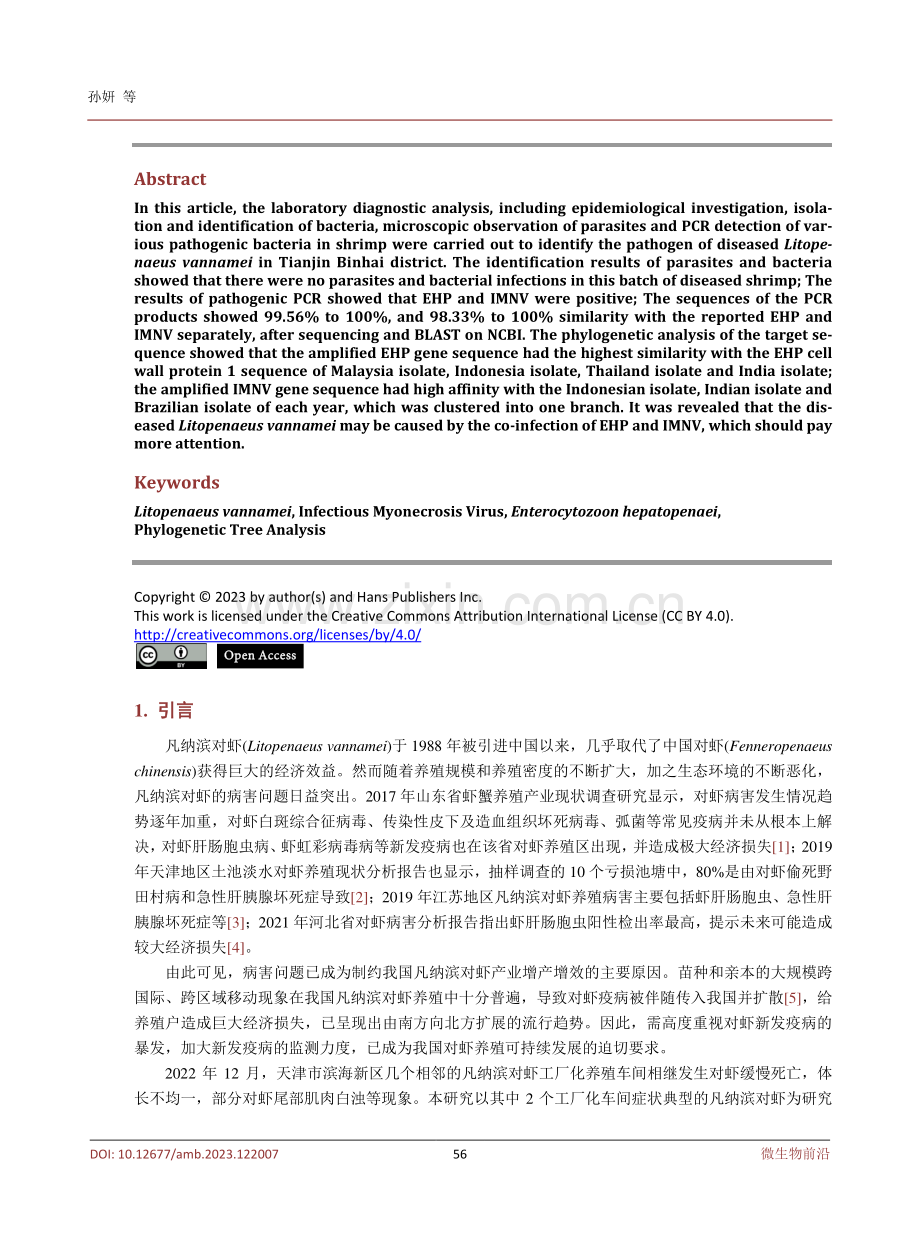 天津地区1例凡纳滨对虾病害的病原学检测与分析.pdf_第2页
