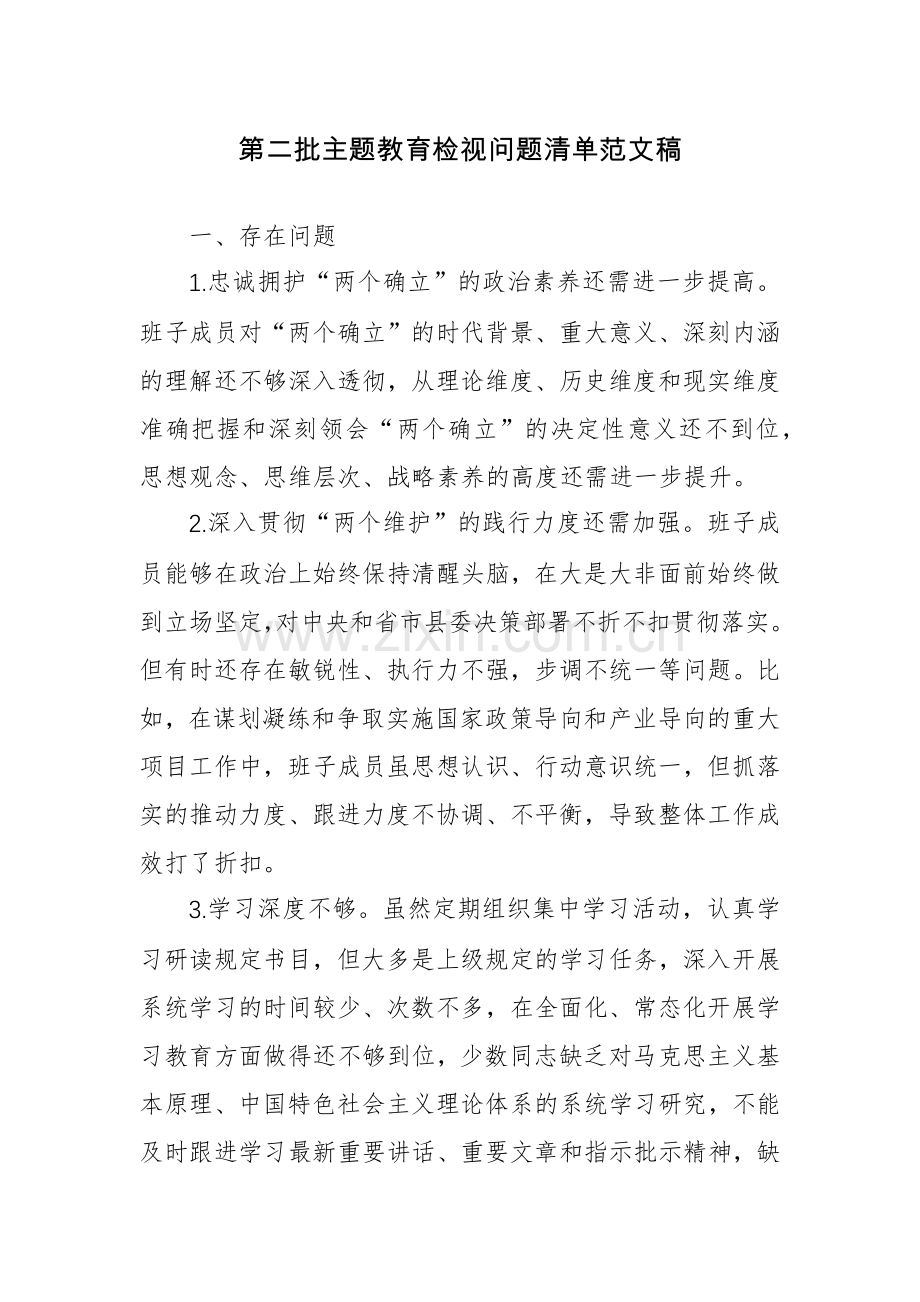 第二批主题教育检视问题清单范文稿.docx_第1页