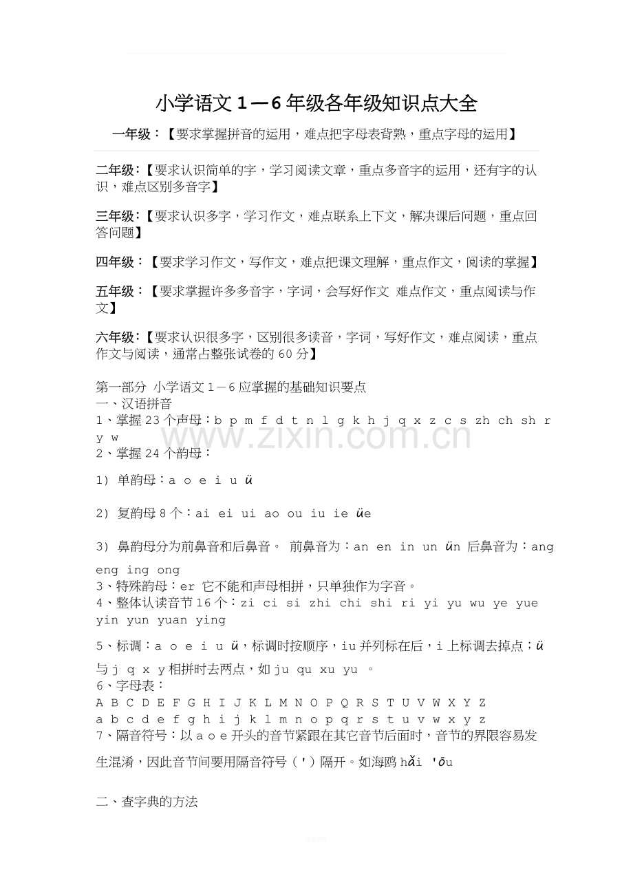 小学语文1—6年级各年级知识点大全.doc_第1页