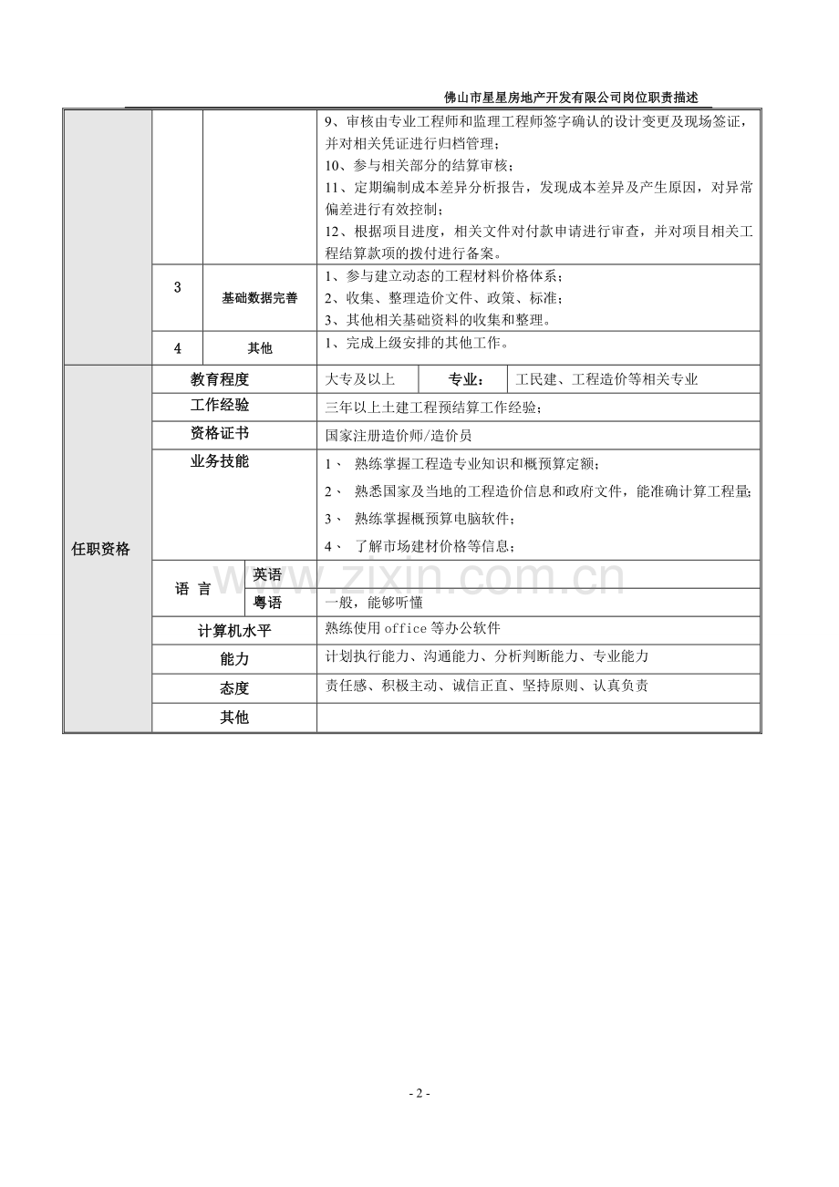 岗位说明书——土建预算工程师.doc_第2页