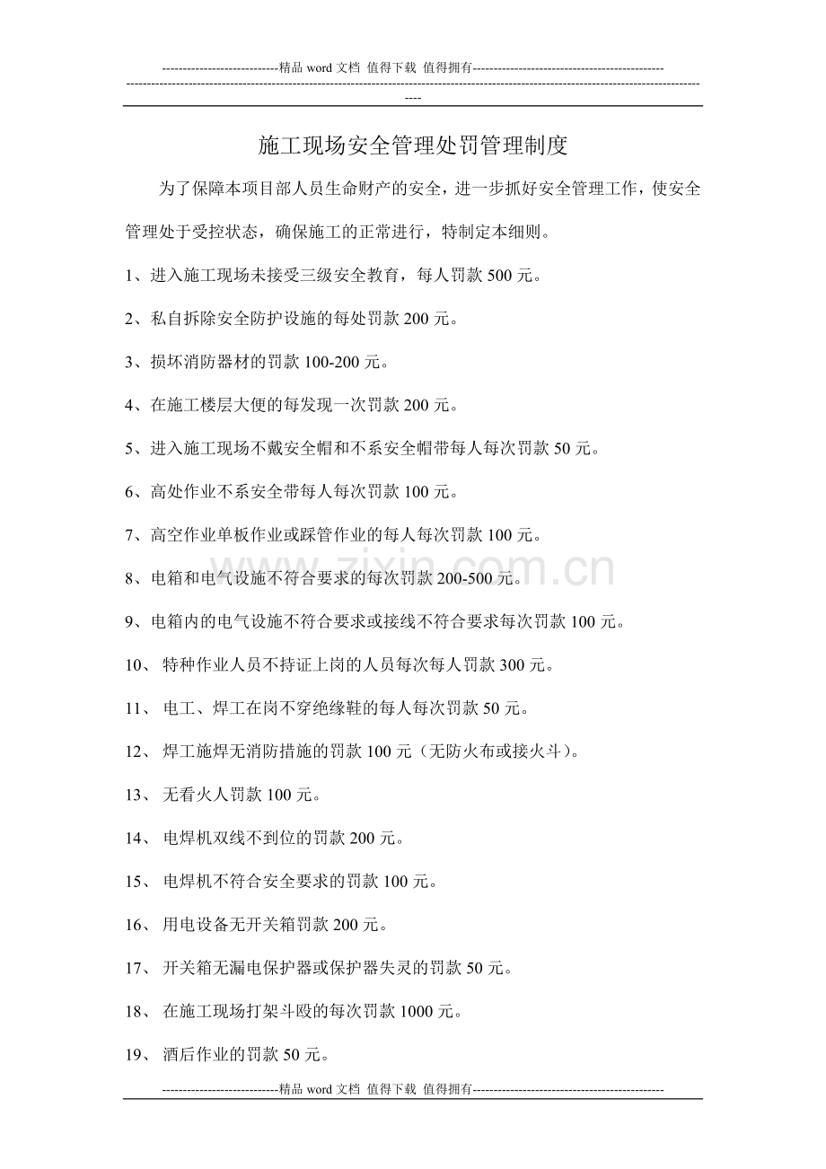 施工现场安全管理处罚细则.doc_第1页
