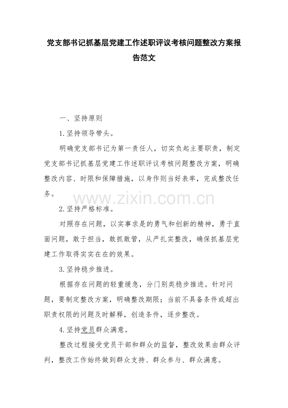 党支部书记抓基层党建工作述职评议考核问题整改方案报告范文.docx_第1页