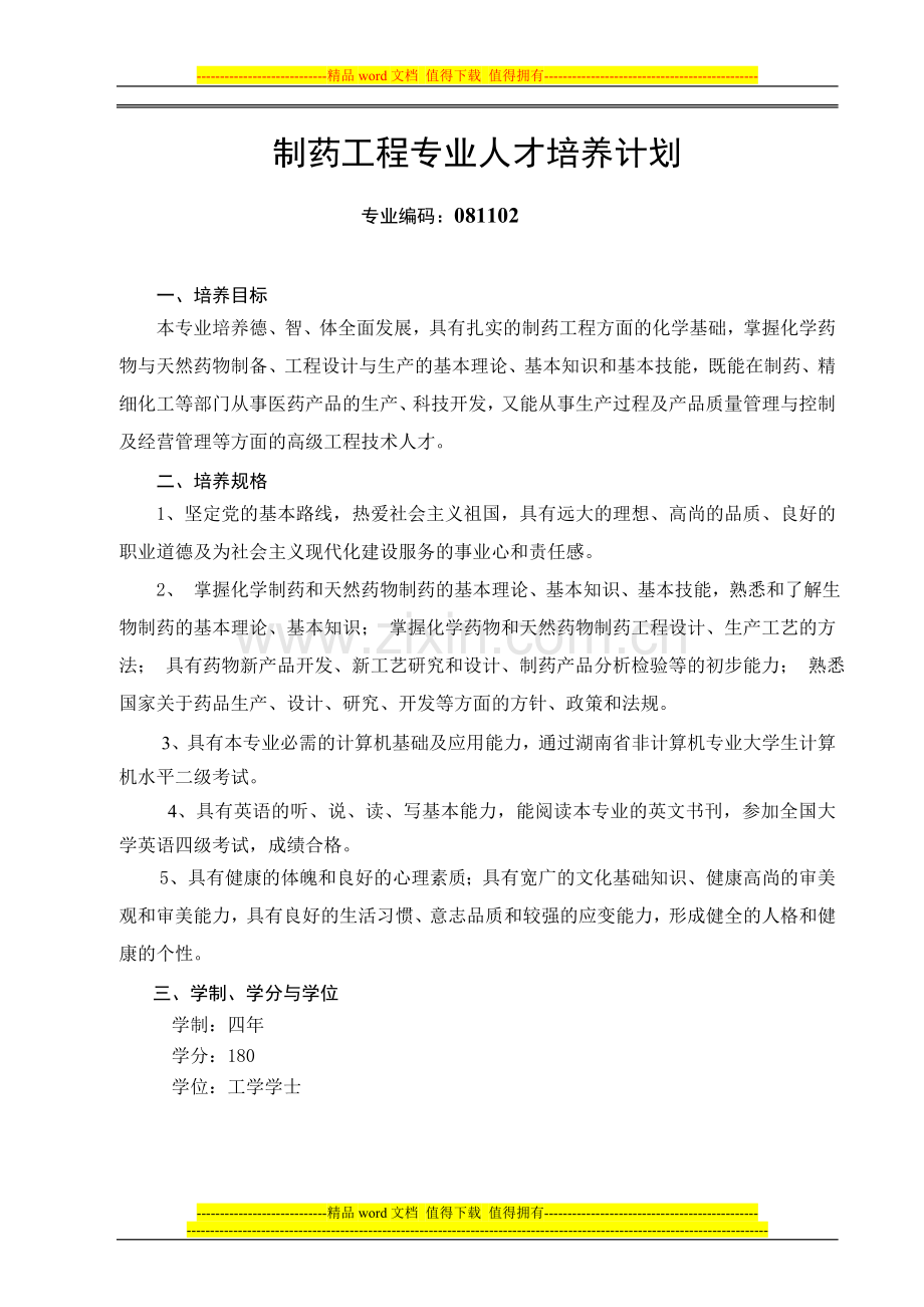 制药工程专业人才培养计划.doc_第1页