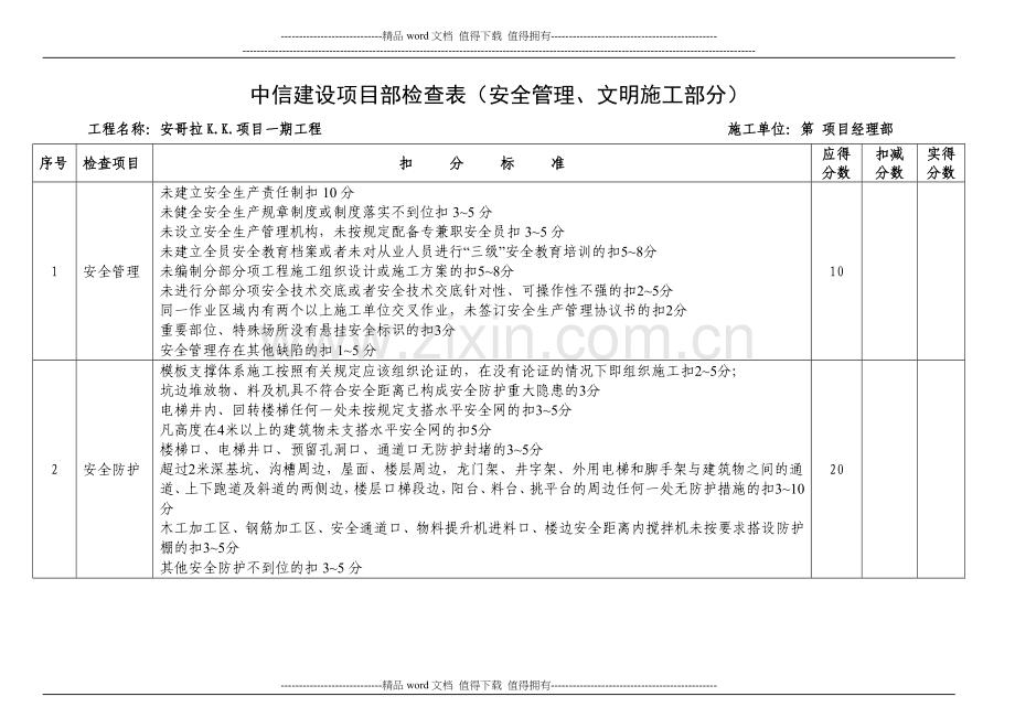 安全、文明施工评比检查评分表.doc_第1页