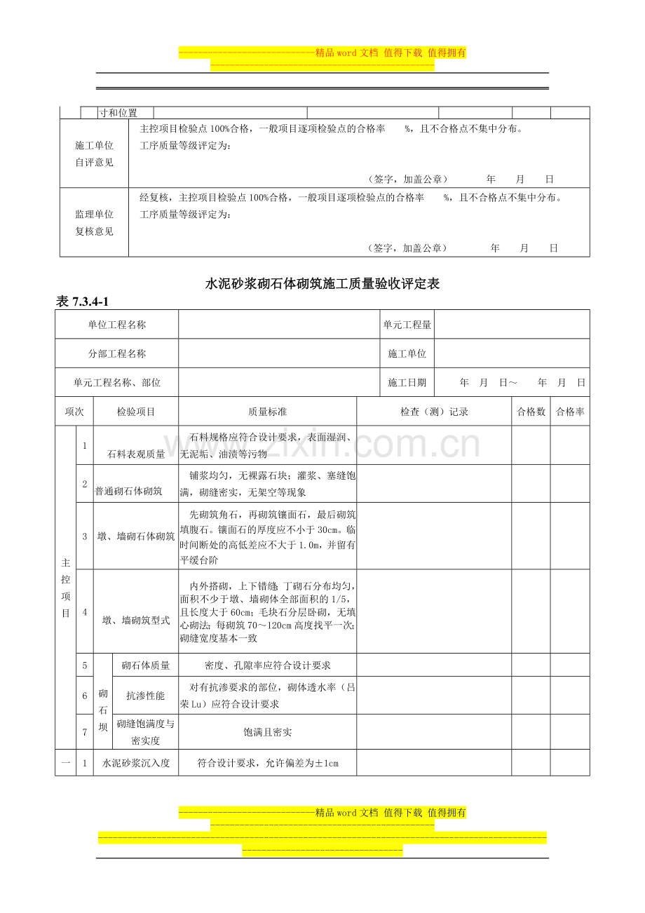 2013年新版水泥砂浆砌石体砌筑施工质量验收评定表.doc_第2页