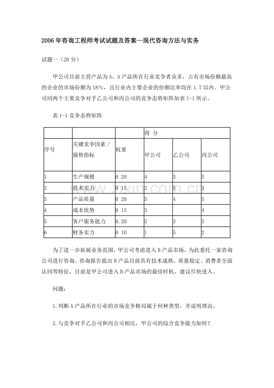 2006年咨询工程师考试试题及答案.doc_第1页