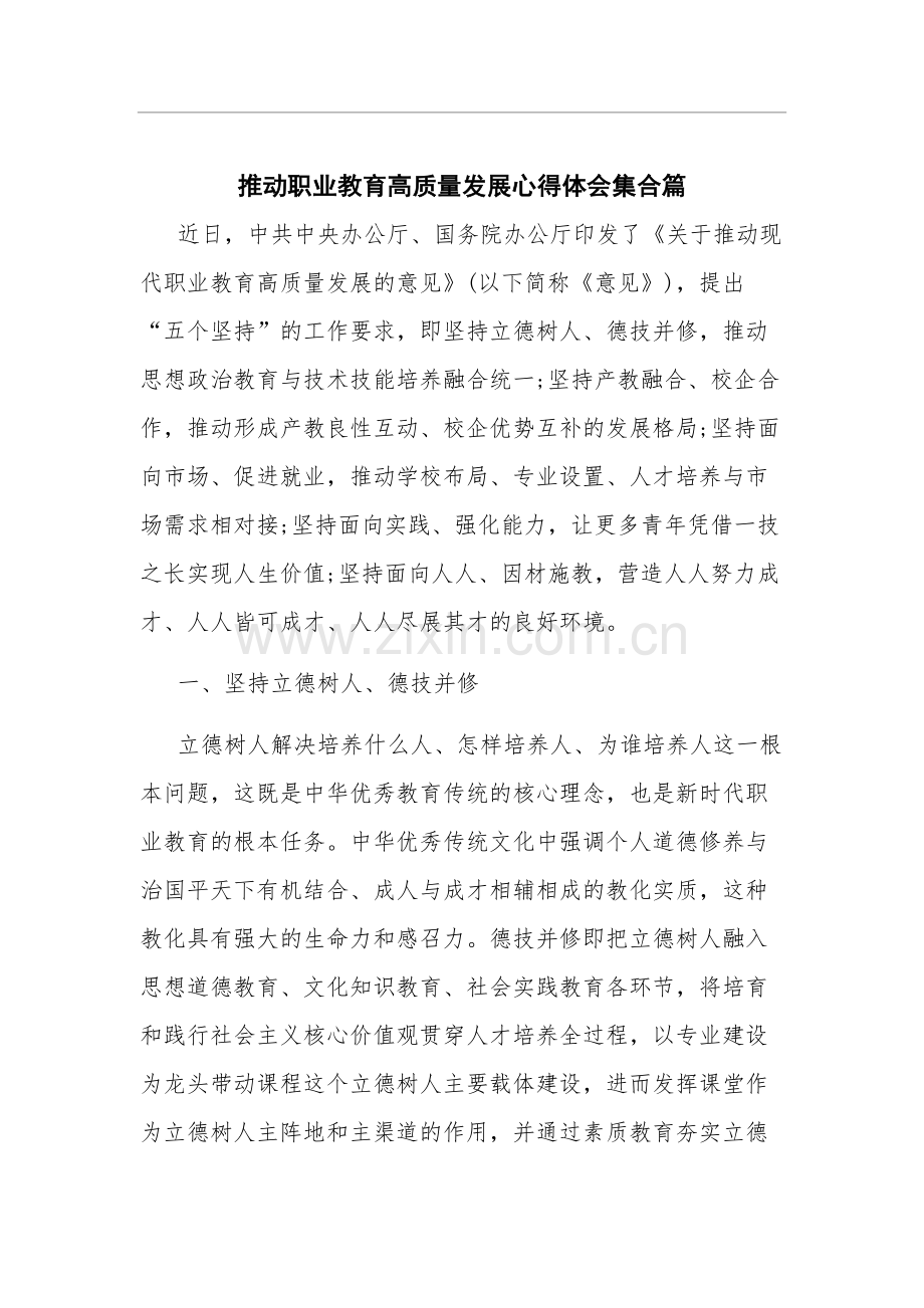 推动职业教育高质量发展心得体会篇.docx_第1页