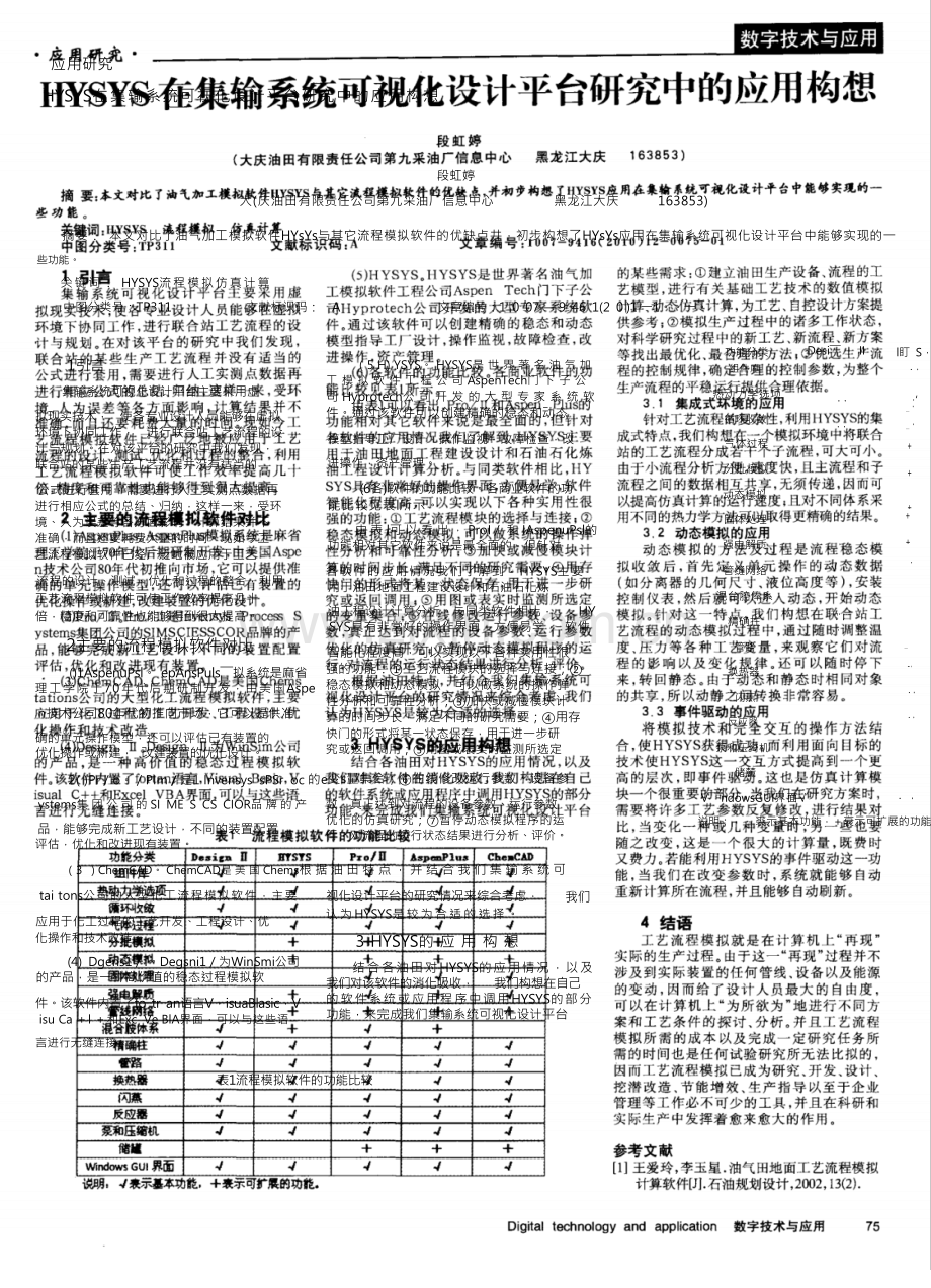 HYSYS在集输系统可视化设计平台研究中的应用构想.docx_第1页