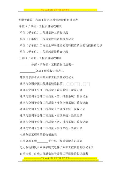 安徽省建筑工程施工技术资料管理软件目录列表.doc