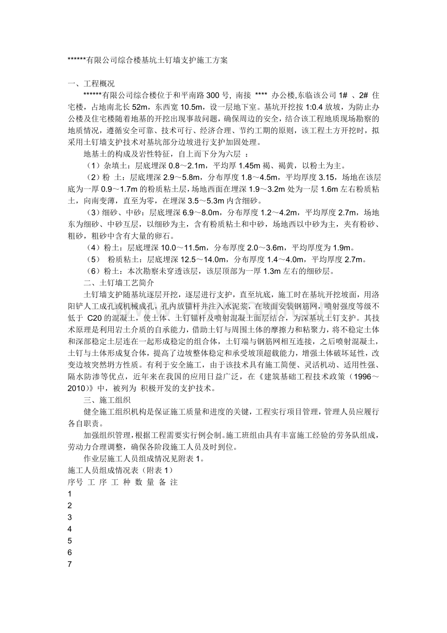 有限公司综合楼基坑土钉墙支护施工方案.doc_第1页