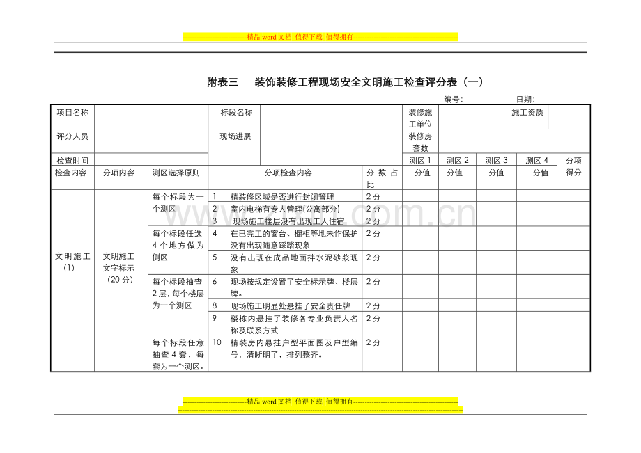 装饰装修工程文明施工评分表2012.11.15.doc_第1页