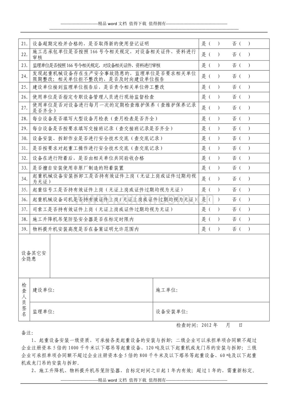 施工现场建筑起重机械设备安全专项检查登记表.doc_第2页