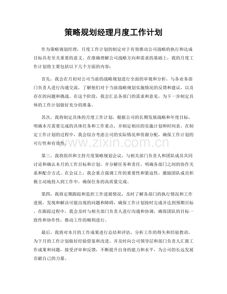 策略规划经理月度工作计划.docx_第1页