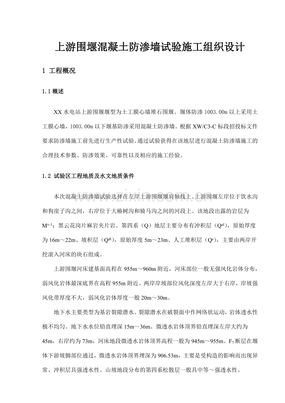 电站工程上游围堰混凝土防渗墙试验施工组织设计.docx_第2页