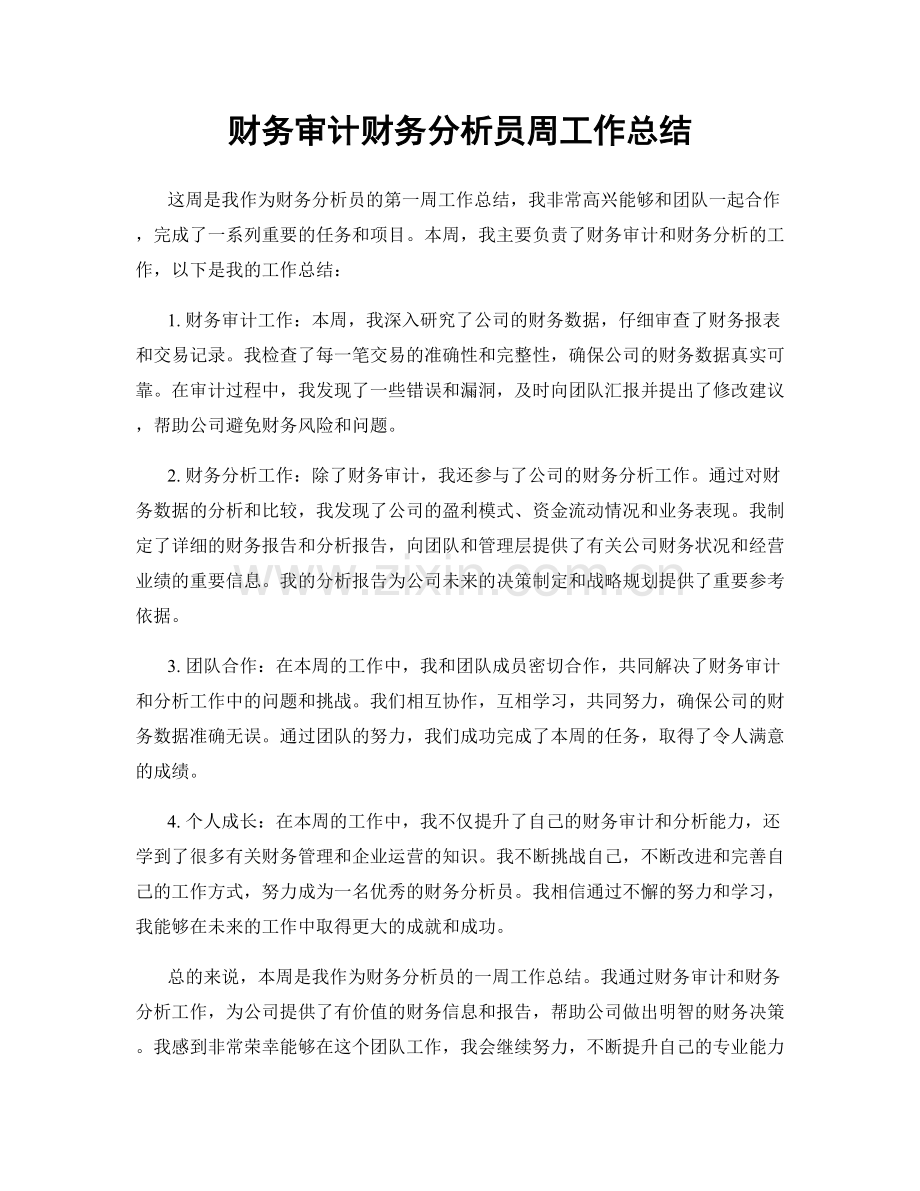 财务审计财务分析员周工作总结.docx_第1页