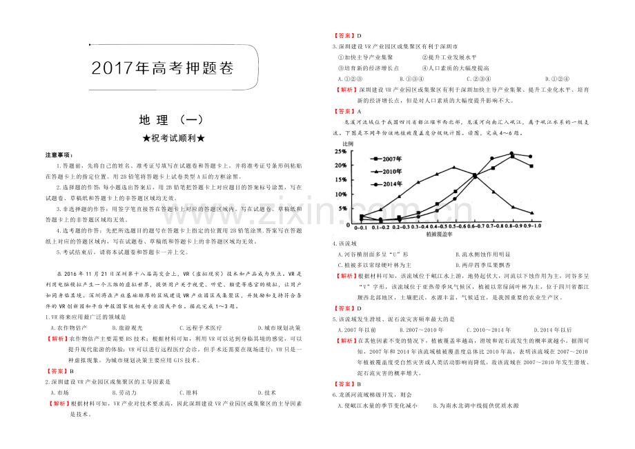 高考押题卷文综地理一含解析.doc_第1页