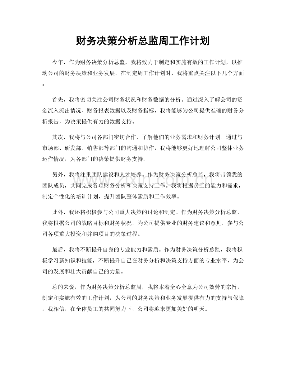 财务决策分析总监周工作计划.docx_第1页