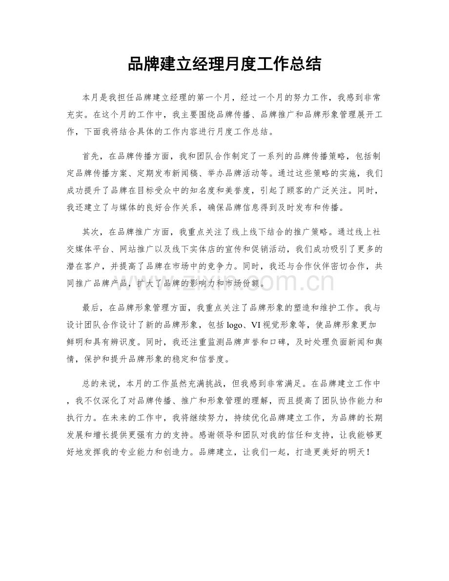 品牌建立经理月度工作总结.docx_第1页