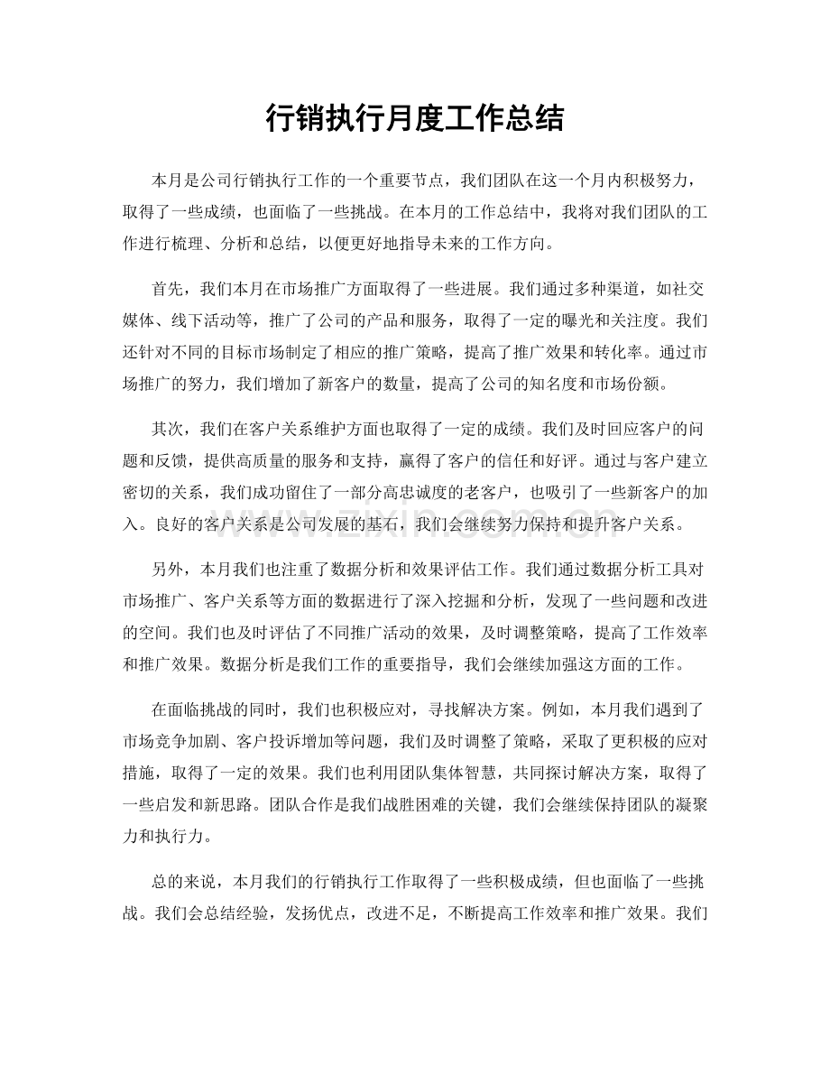 行销执行月度工作总结.docx_第1页