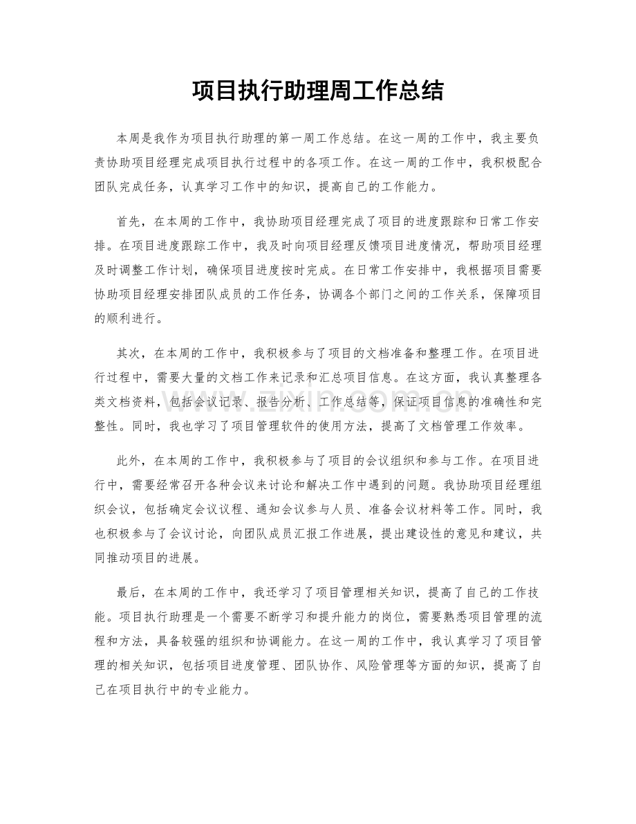 项目执行助理周工作总结.docx_第1页