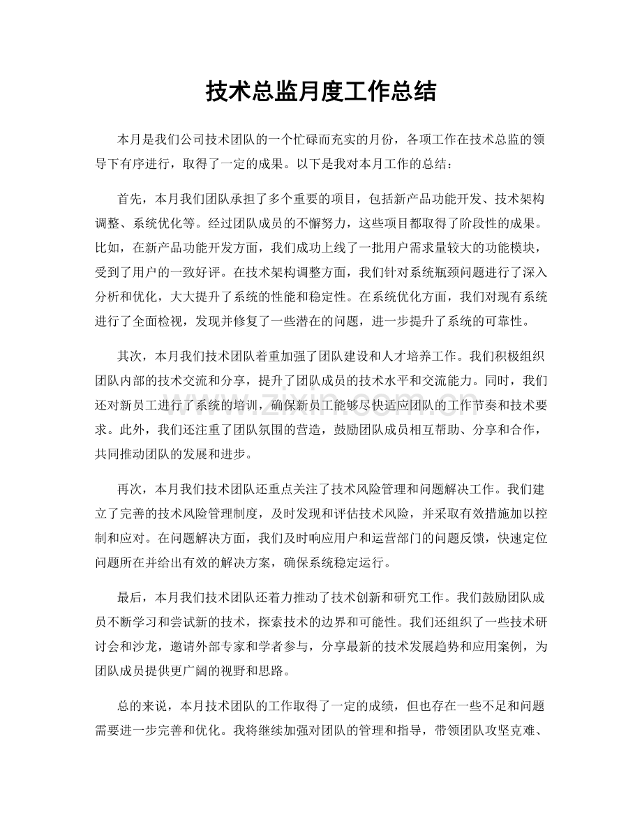 技术总监月度工作总结.docx_第1页