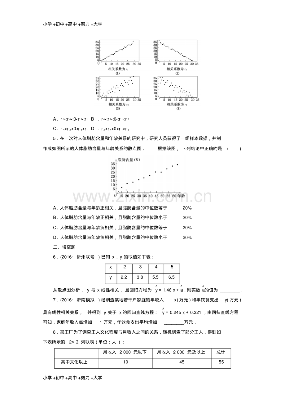 高考数学一轮复习第十章统计与统计案例第三节变量间的相关关系统计案例课后作业理.pdf_第2页