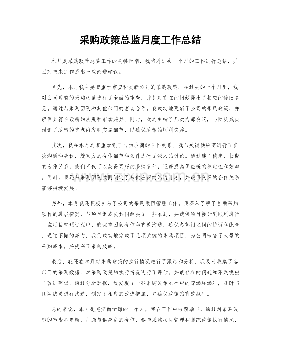 采购政策总监月度工作总结.docx_第1页