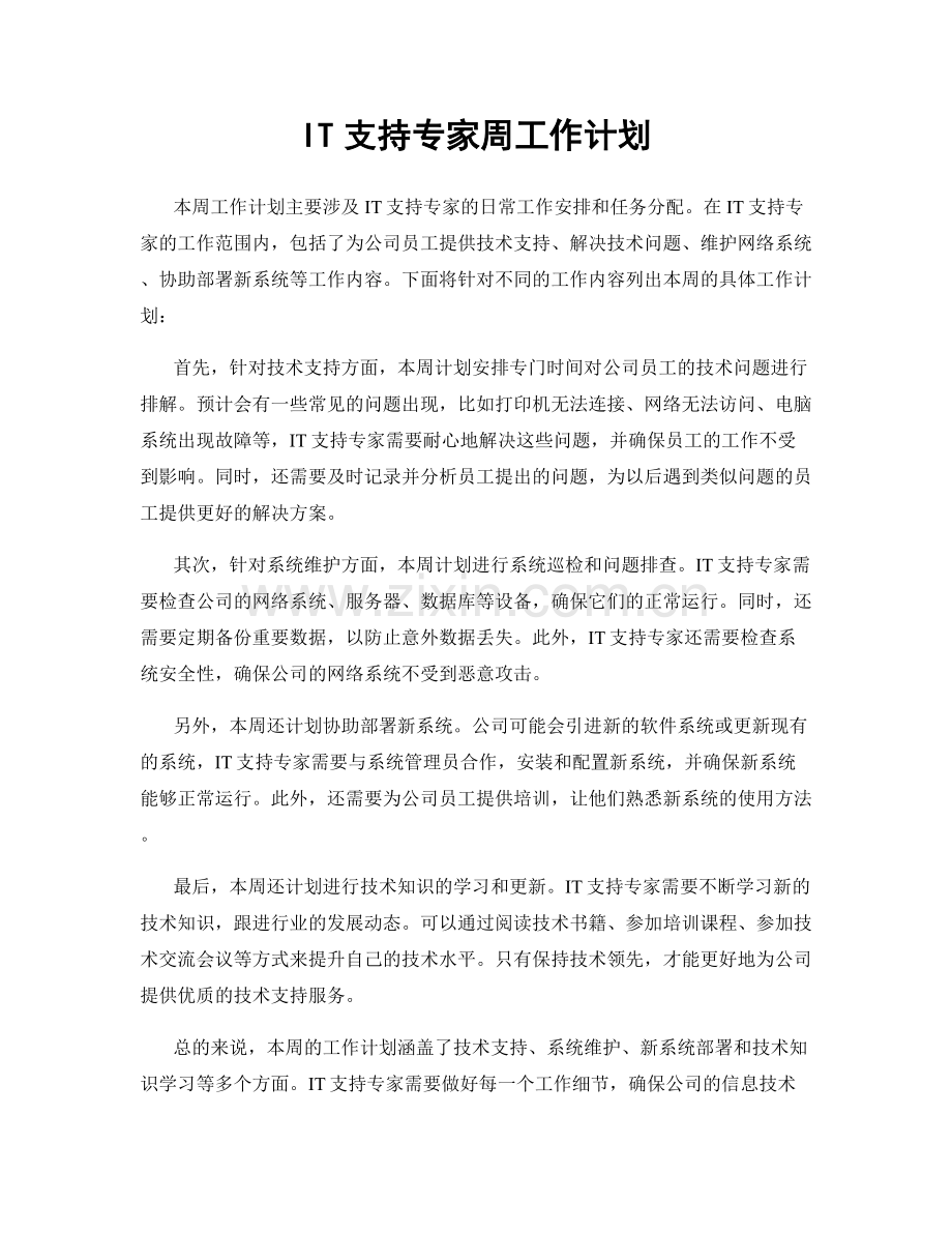 IT支持专家周工作计划.docx_第1页