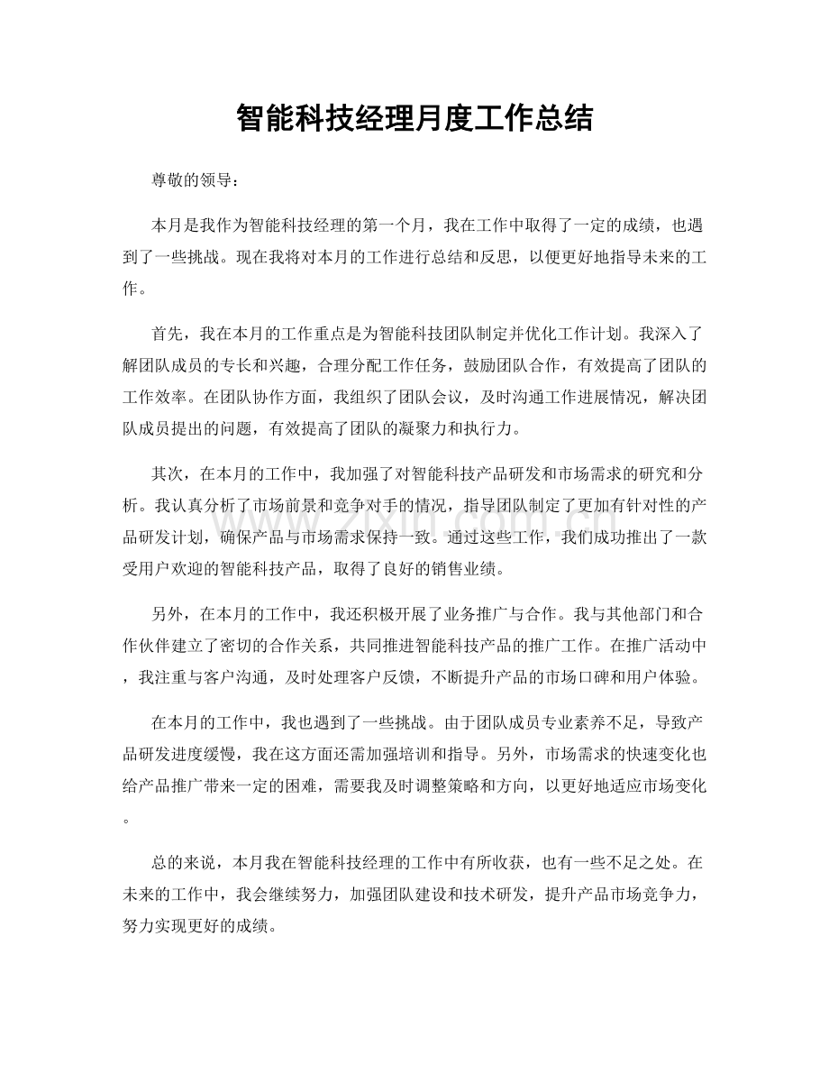 智能科技经理月度工作总结.docx_第1页