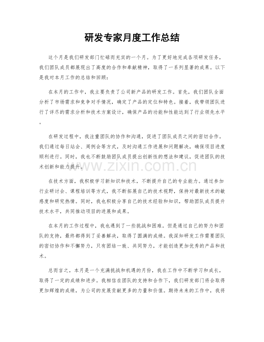 研发专家月度工作总结.docx_第1页