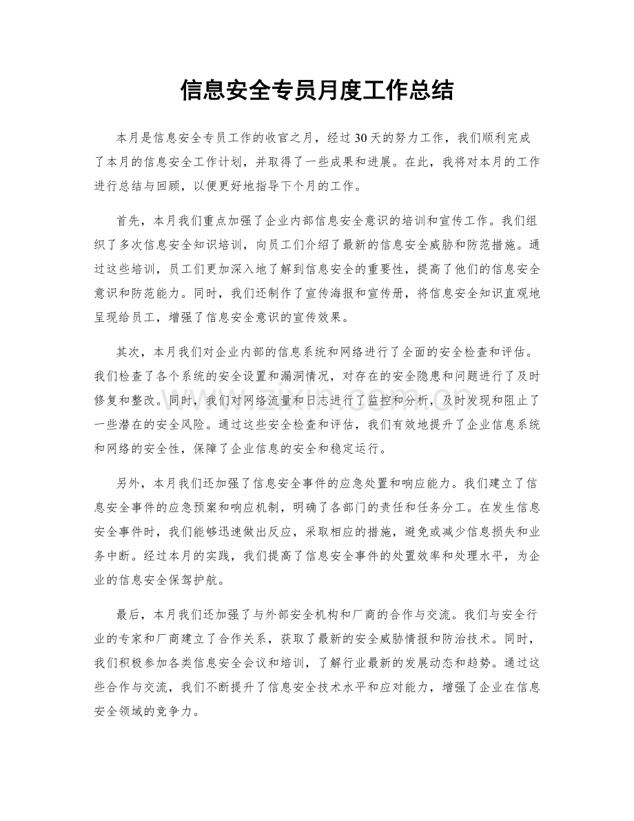信息安全专员月度工作总结.docx_第1页