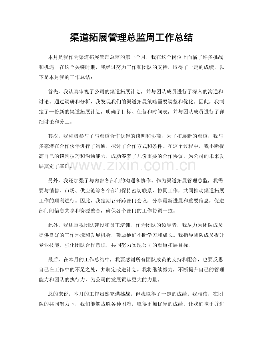 渠道拓展管理总监周工作总结.docx_第1页