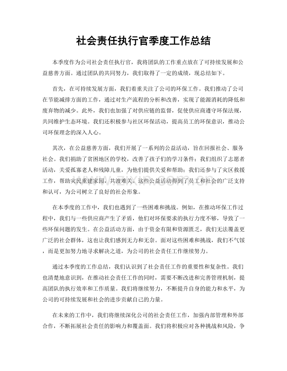 社会责任执行官季度工作总结.docx_第1页
