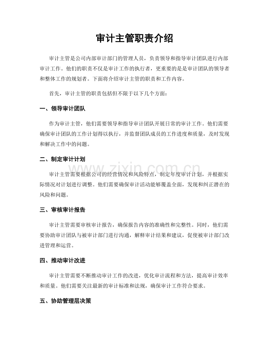 审计主管职责介绍.docx_第1页