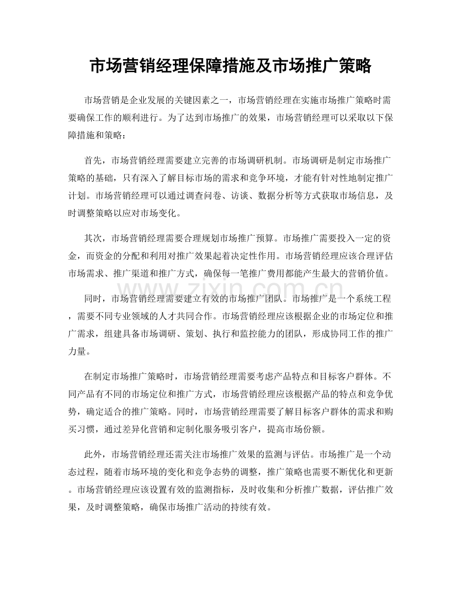 市场营销经理保障措施及市场推广策略.docx_第1页