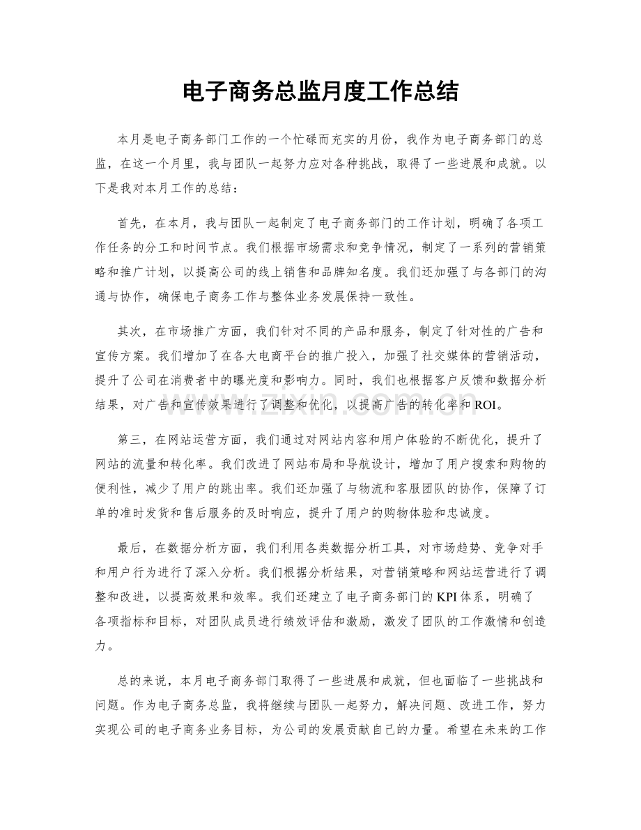 电子商务总监月度工作总结.docx_第1页