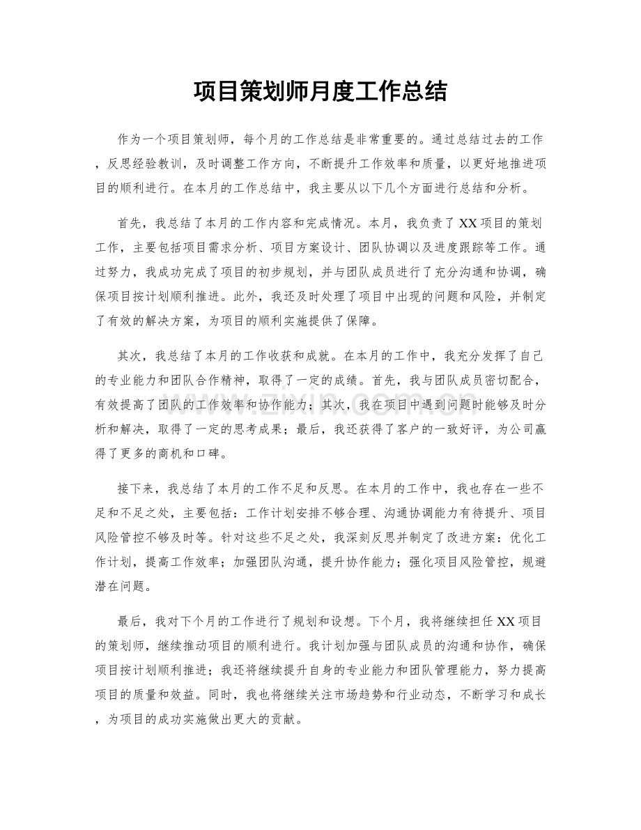 项目策划师月度工作总结.docx_第1页