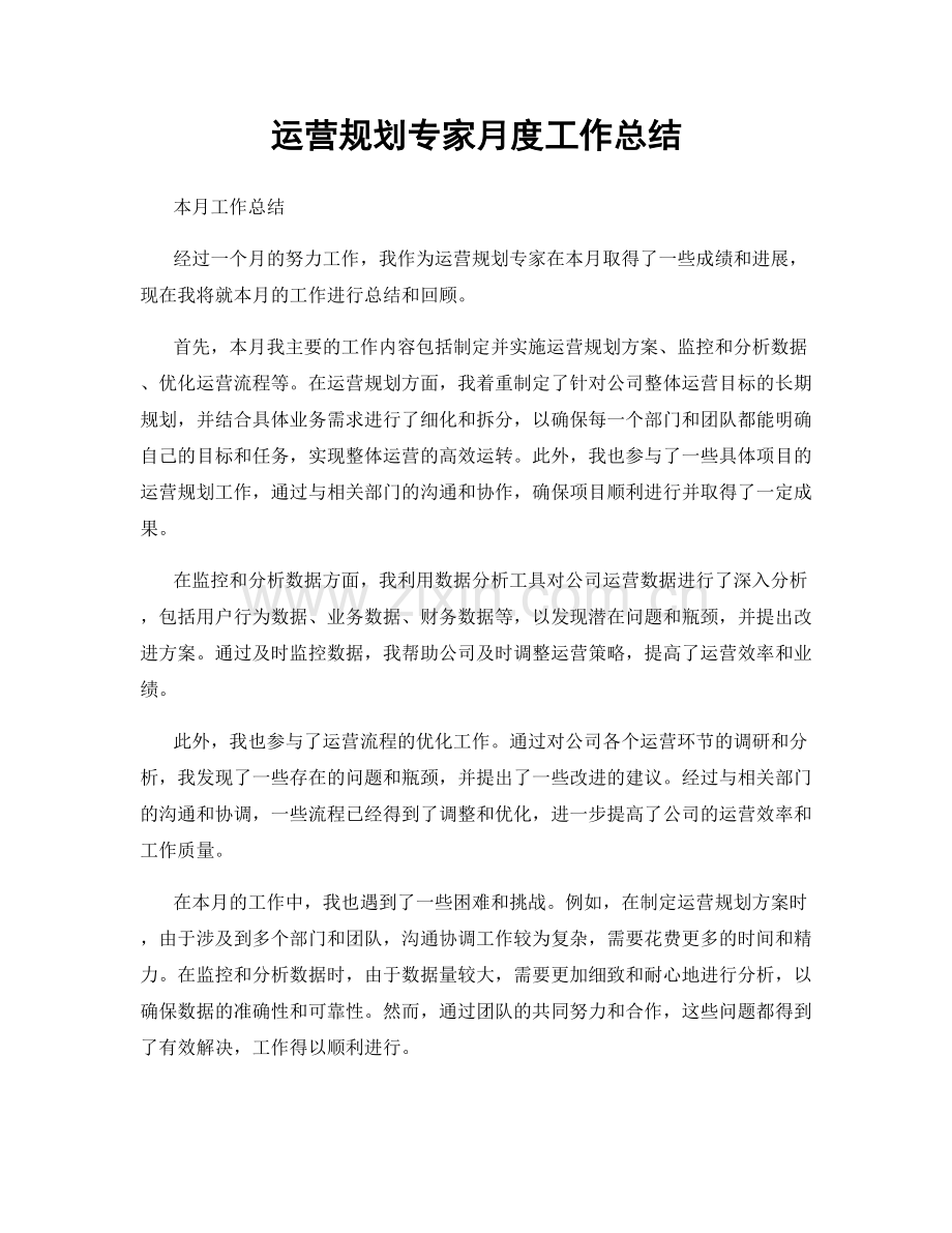 运营规划专家月度工作总结.docx_第1页