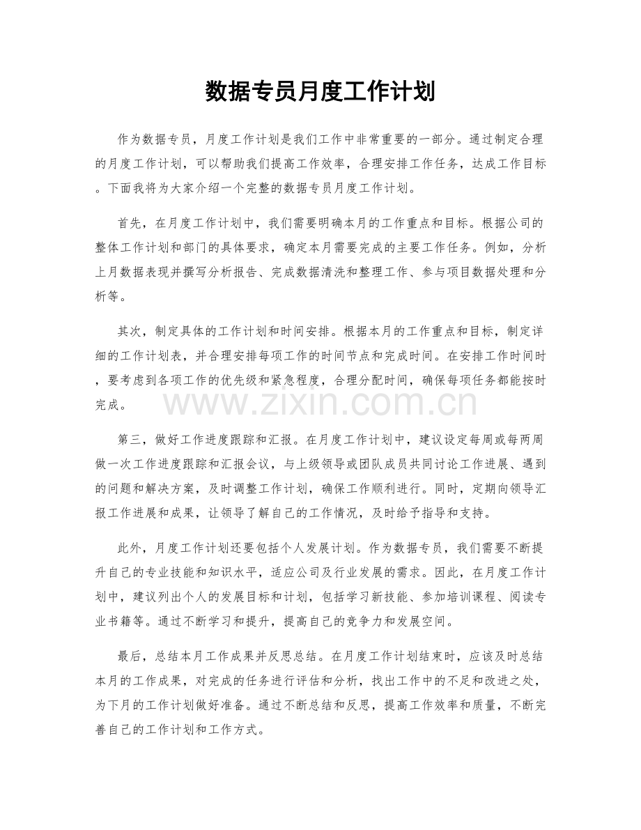 数据专员月度工作计划.docx_第1页