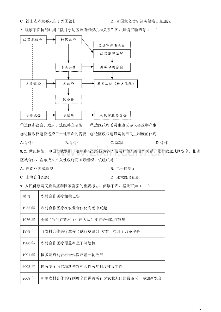 浙江省2023年6月普通高校招生选考科目考试历史试题（原卷版）.docx_第2页