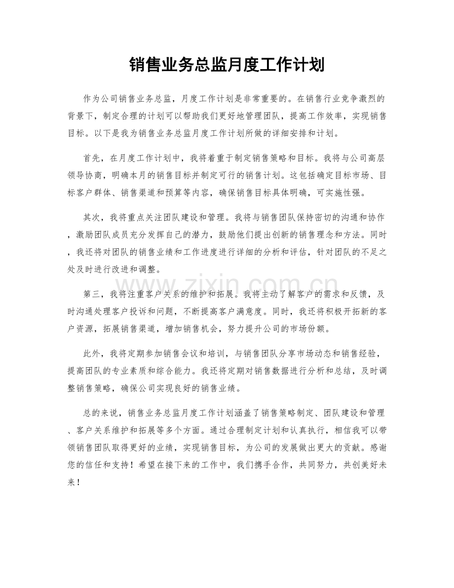 销售业务总监月度工作计划.docx_第1页