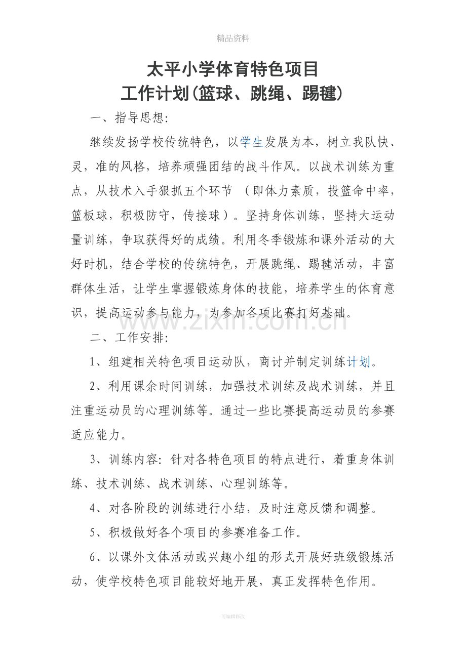 体育特色项目工作计划.doc_第1页
