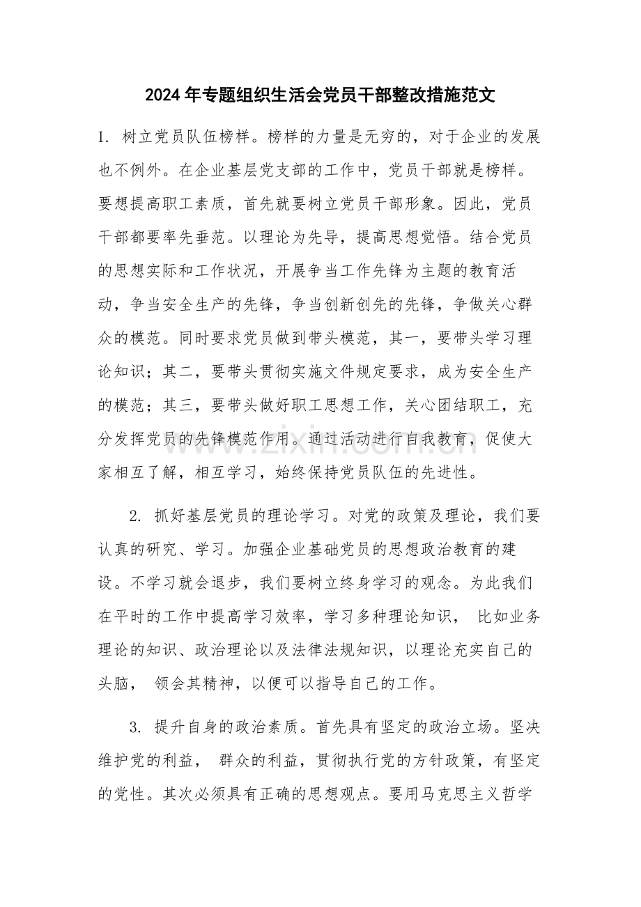 2024年专题组织生活会党员干部整改措施范文.docx_第1页