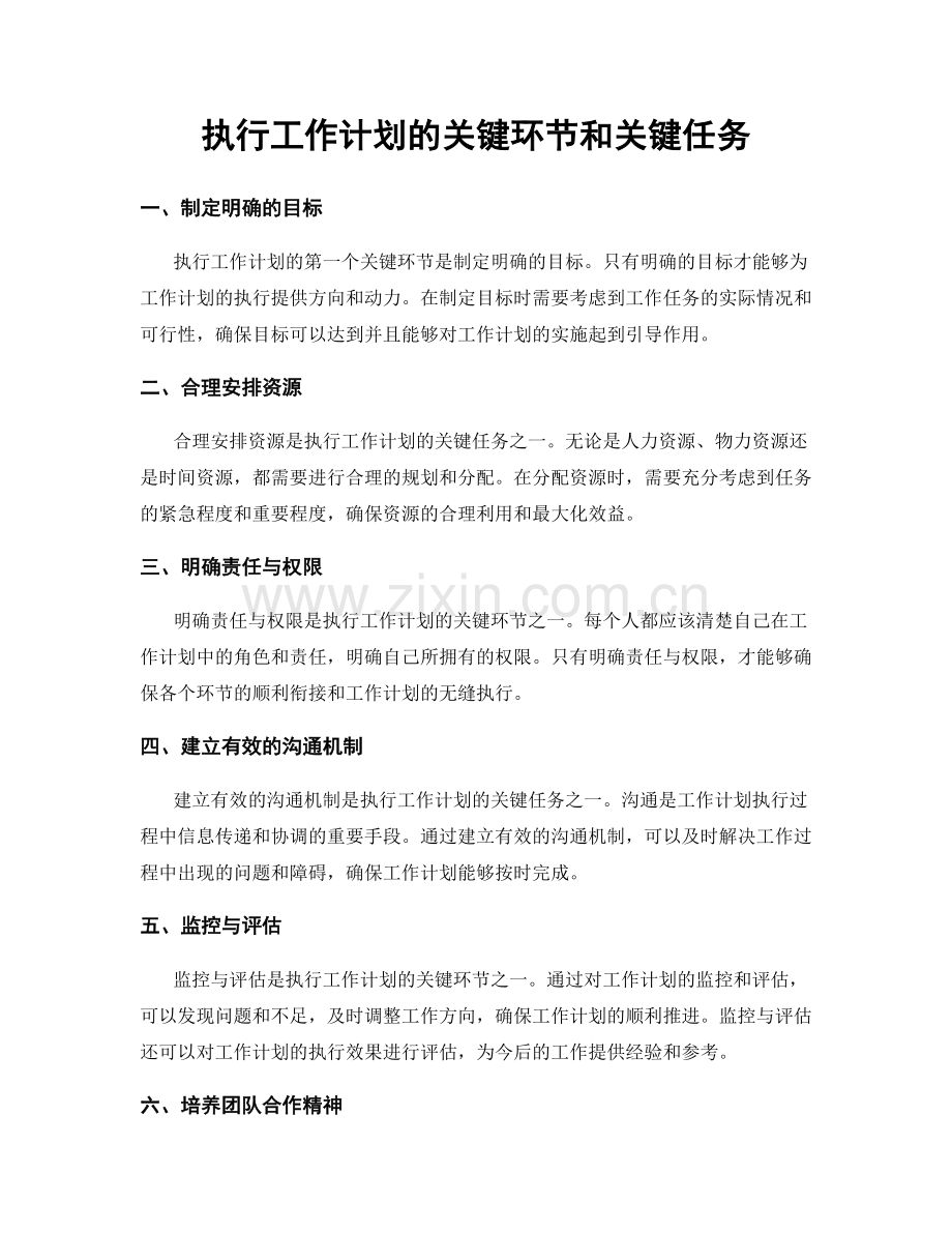 执行工作计划的关键环节和关键任务.docx_第1页