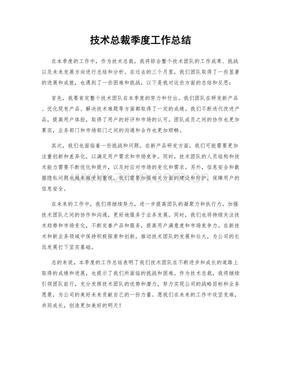 技术总裁季度工作总结.docx_第1页
