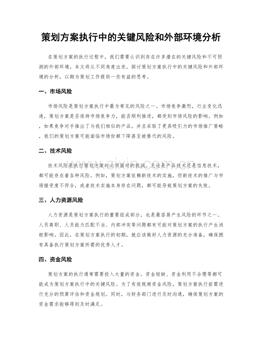 策划方案执行中的关键风险和外部环境分析.docx_第1页